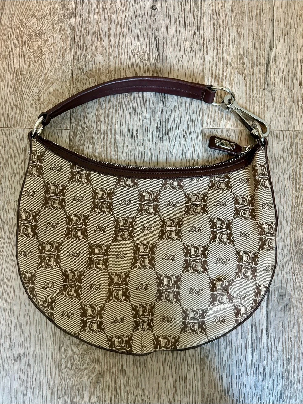 Y2K Brown Monogram Canvas & Brown Leather Shoulder Bag Leonello Borghi